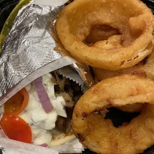 lamb/beef gyro with onion rings