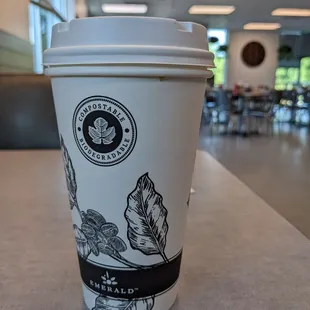 a coffee cup on a table