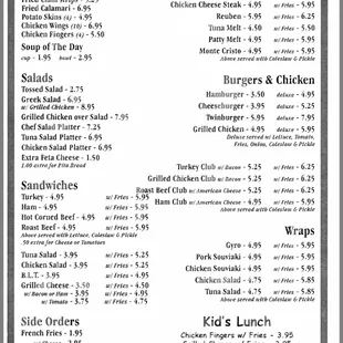 the menu of the restaurant