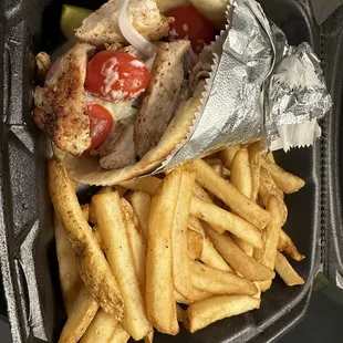 Chicken Gyro with fries - $13