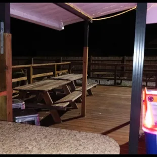 view of a picnic area at night