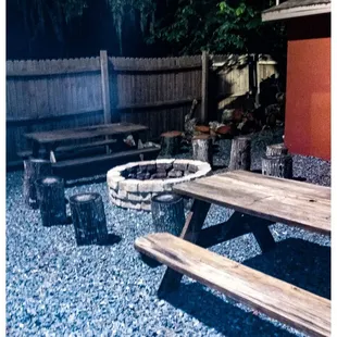  picnic table and fire pit