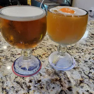 Cheers to Friday, BIG (24oz) ice cold glass mug, GULP-GULP-GULP. Space Dust IPA (left) &amp; Blue Moon (right)