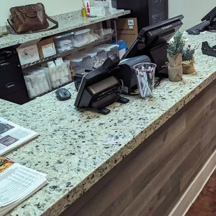 The new cash register area and take our counter.