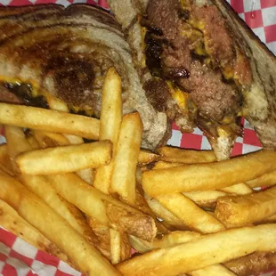 Patty melt on marble rye