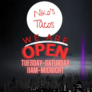 a neon sign with a cityscape in the background