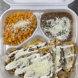 Qwasadila with beans and rice