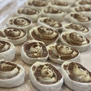 Hand rolled and cut cinnamon rolls