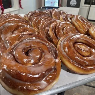 Warmed, glazed cinnamon roll