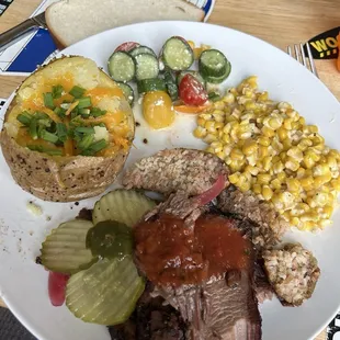 Cucumber salad and Brisket.