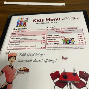 Kids menu