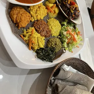 Lamb Tibs, beef, veggie offerings. Gluten free injera