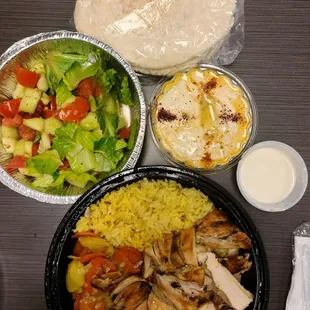 Chicken Shawerma, Lebanese salad, hummos and pita