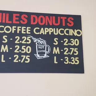 Coffee menu