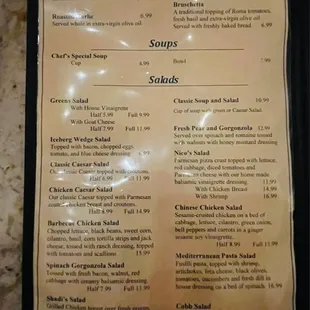 the menu of the restaurant