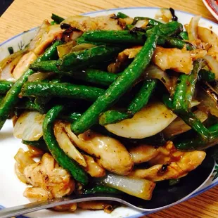 String beans &amp; chicken &amp; onions