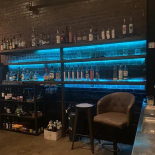 a bar with blue lights