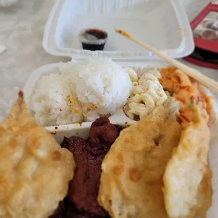 @Nimitz Bar-Bq House; 5/5/2023.My Shrimp Tempura &amp; BBQ Pork plate 4 my Lunch.Didn&apos;t care 4da Shrimp Tempura, tossed mine! Not da same?!