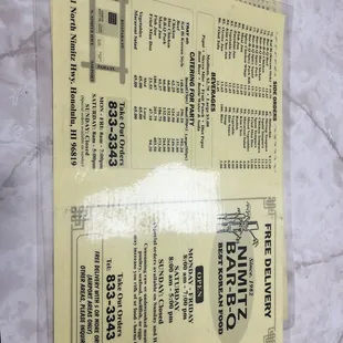 menu