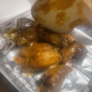 24K Gold Wings with a slice of bread