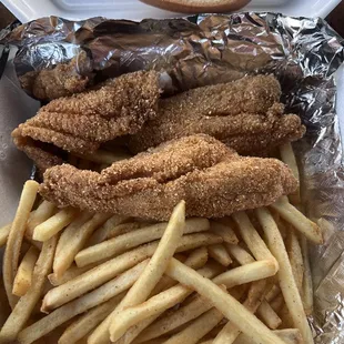 Two piece fried catfish and fries