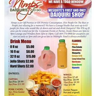 Menu! Drinks and Food!