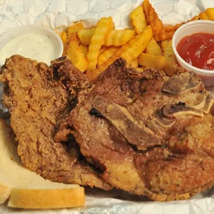 2 Pieces of Bone End Pork Chops and Fries!