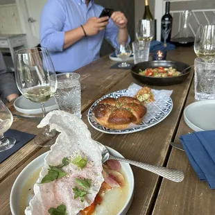 Heirloom tomato salad Parker House Rolls Masa Cavatelli + Maryland Crabmeat