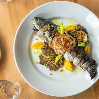 Stuffed Rainbow Trout with Braised Rainbow Swiss Chard