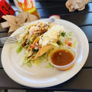 Steak tacos quest cheese, habanero sauce