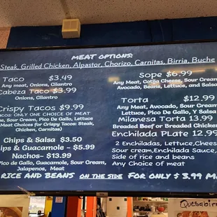 Menu as of January 2025
