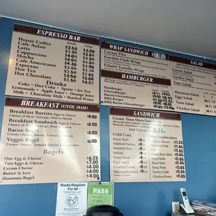 menus on the wall