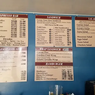 Menu with updated prices as of 7.25.19