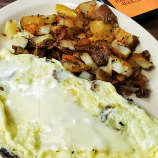 3-Egg Mushroom &amp; Swiss Omelet with Sausage.