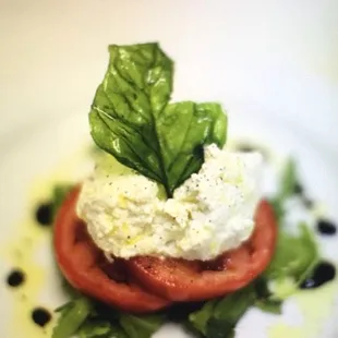 Homemade Ricotta  Heirloom Tomatoes Baby Arugula,EVOO Figs Balsamic