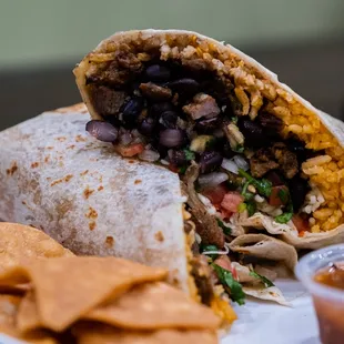 a burrito and chips