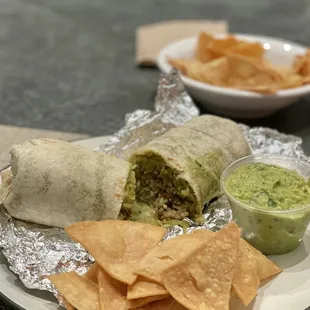 Supremo Burrito with chips and homemade guacamole!