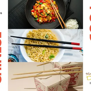 a bowl of noodles and chopsticks