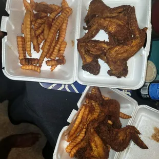 "Chicken wings with French fries"