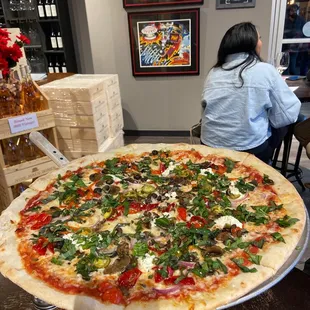 a large pizza on a table