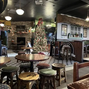 Dining room decorated for Christmas.