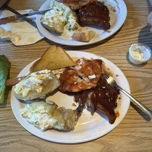 BBQ chicken breast/ribs backed potatoes notice how the butter didn't even melt because food was not hot?