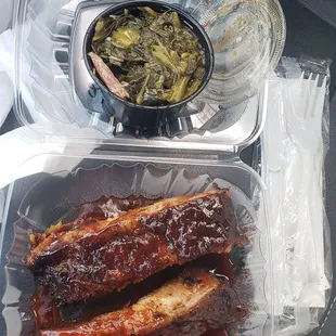 Two ribs and greens