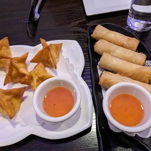 Crab Rangoon and spring rolls