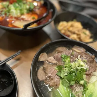 Clear broth beef noodle soup 冒菜 Spicy Pork Wonton