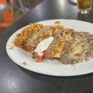 Chicken Enchilada &amp; Pork Tamales Rice &amp; Beans,  Combo Entree