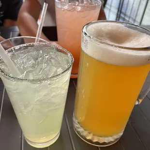 Margarita, beer, and strawberry lemonade