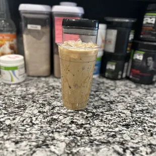 a glass of iced coffee