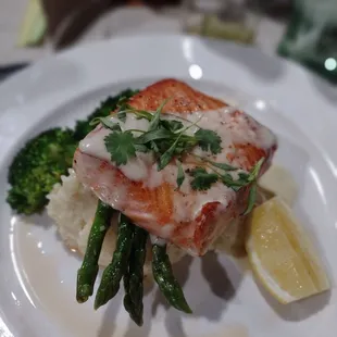 Salmon Mashed potatoes and Veggies