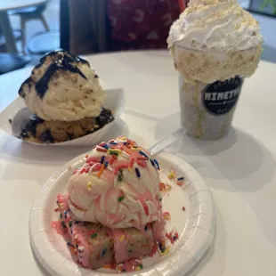 Cookie sundae, funfetti sundae, Oreo banana pudding milkshake